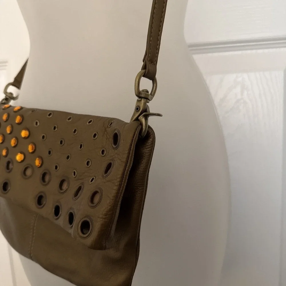 HOBO International Metallic Gold Womens Purse Crossbody Bling Leather Handbag